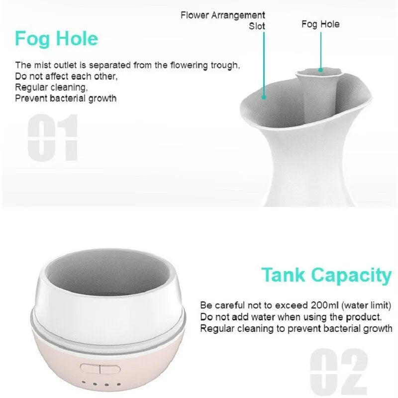 White ultrasonic aromatherapy diffuser and humidifier with colourful night light and 200ml capacity