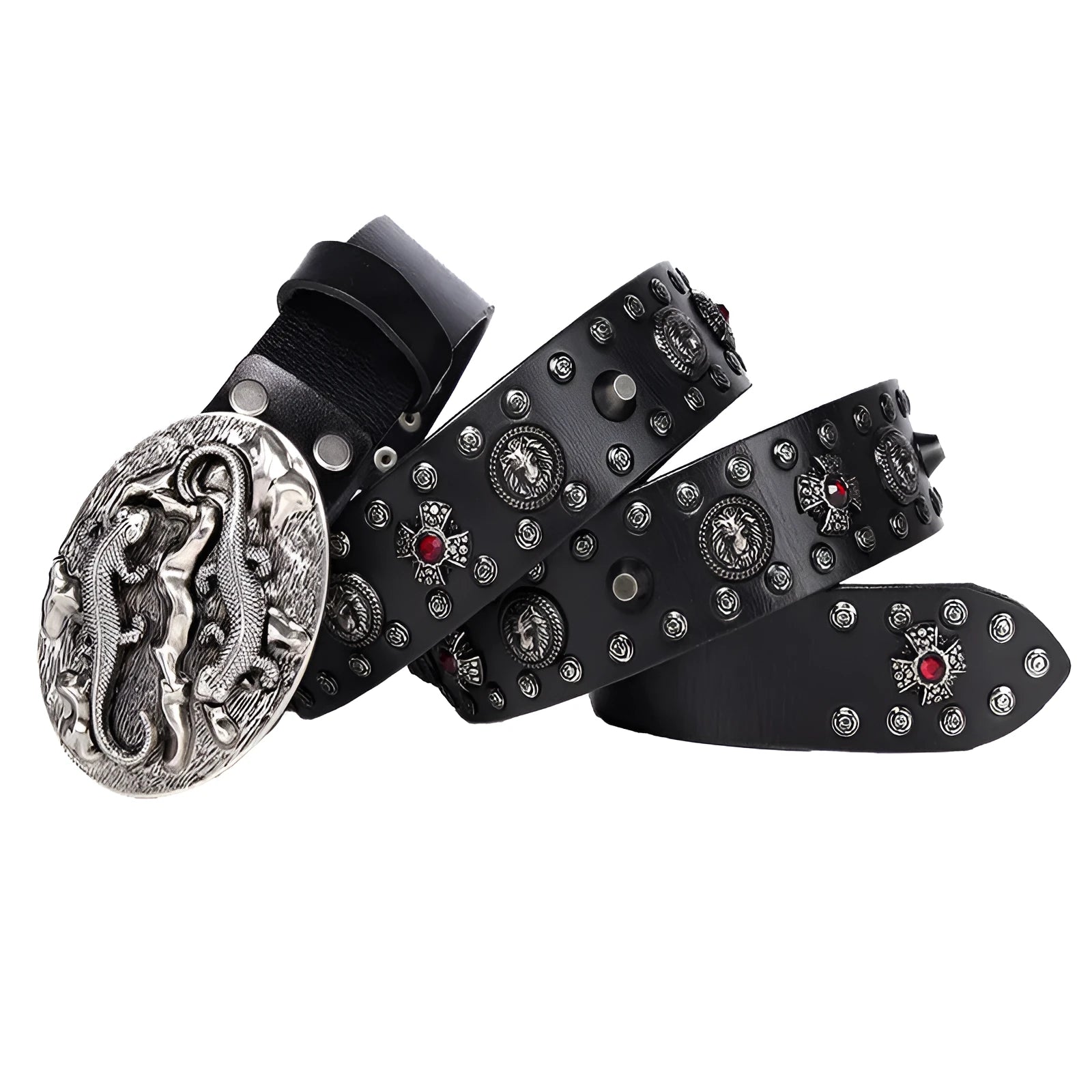 Men's genuine leather belt with punk rivets and an alloy buckle in a retro colour