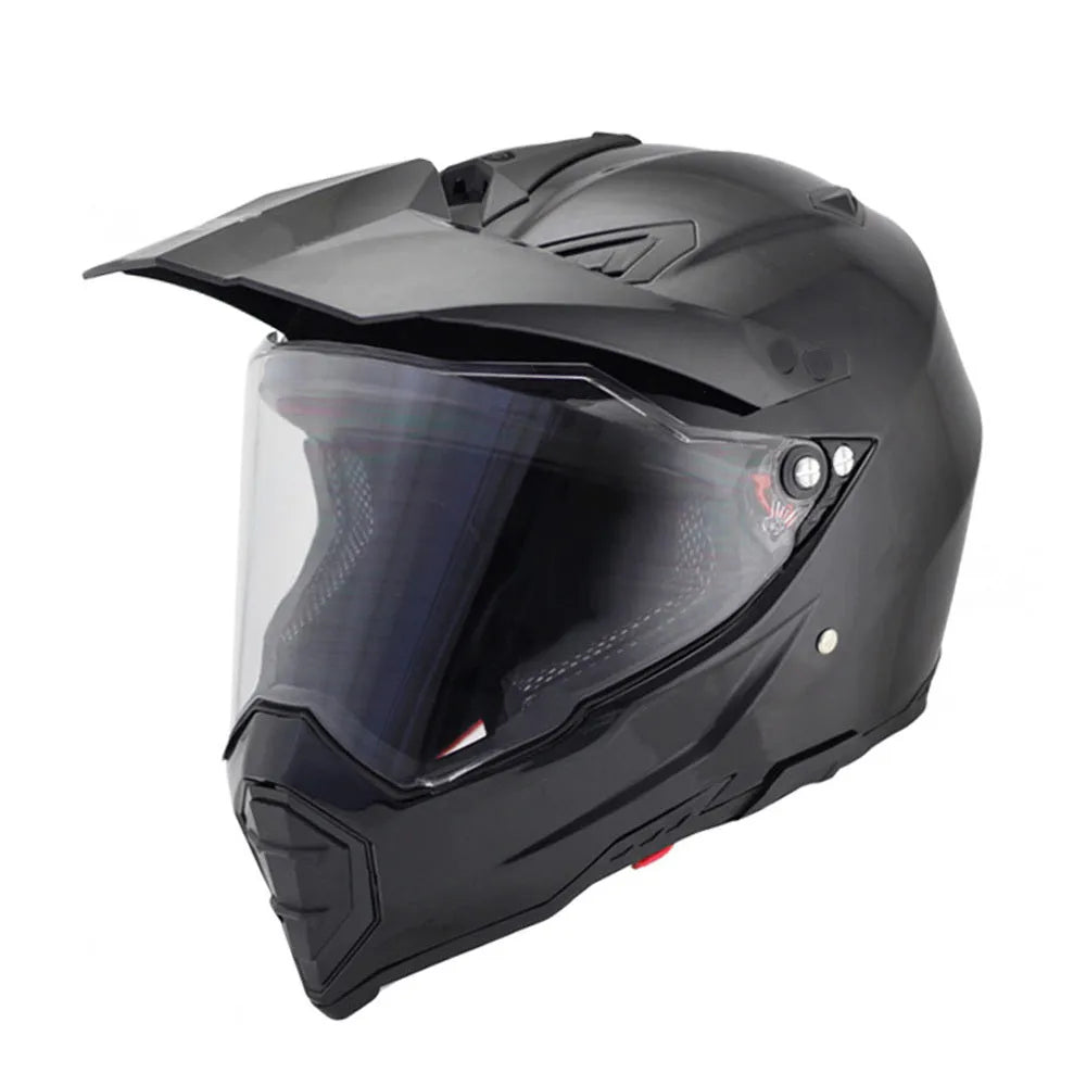 Full-cover motorcycle off-road helmet with ABS shell in black colour
