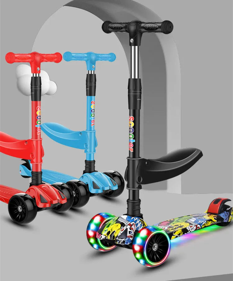Children's scooter with three wheels, PP material and steel plate frame, in black colour