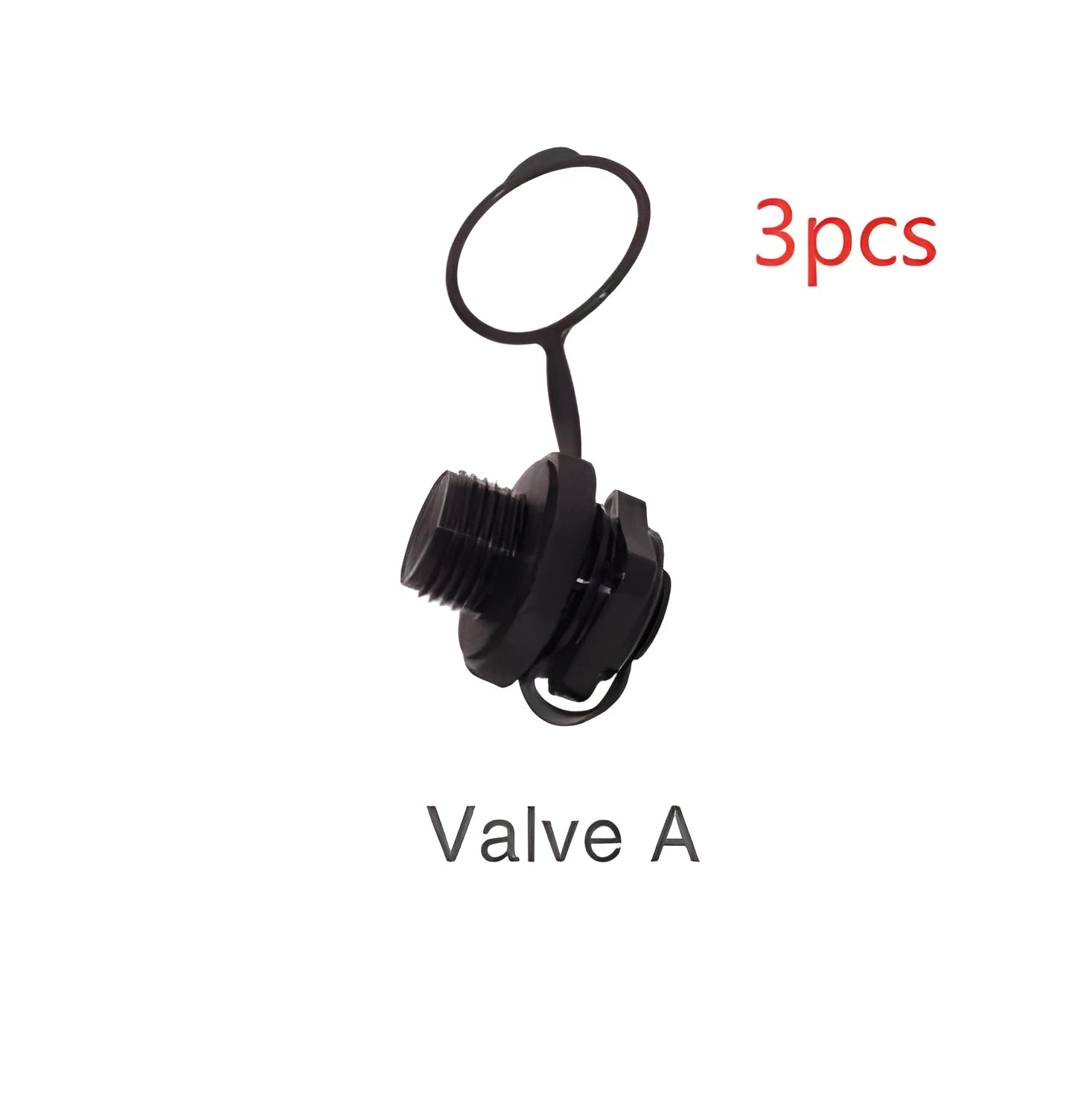 Pack of three plastic rotating valve nozzle covers for inflatable product repair