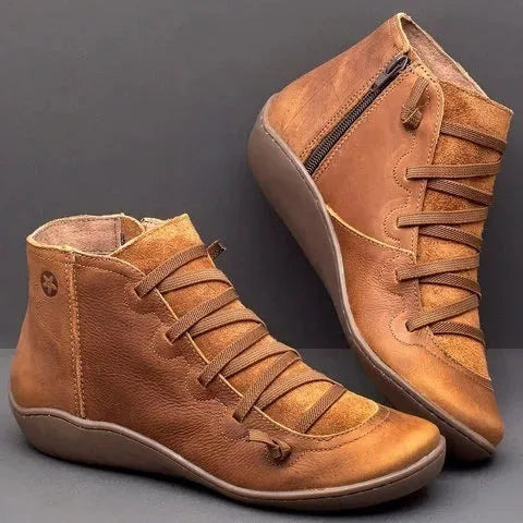 Women's flat casual booties with wedge heel and round toe in multiple colour options