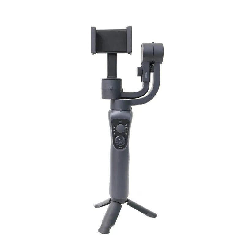 Black three-axis handheld mobile phone gimbal stabilizer with compact design