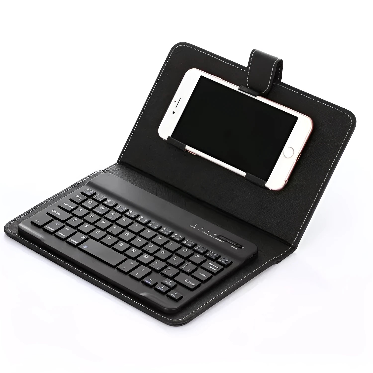 Wireless Bluetooth keyboard integrated into a protective case for mobile phones and tablets.