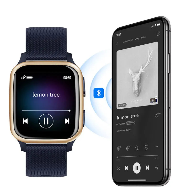 Smart fitness bracelet with Bluetooth calling on wrist showing heart rate monitor display