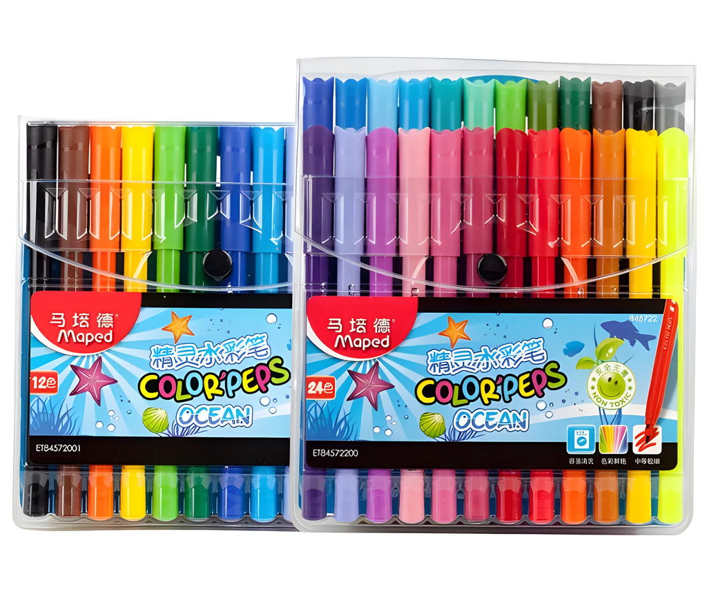 Elf watercolour pen bag with 12 colours, plastic pens, 16cm length, bagged packaging