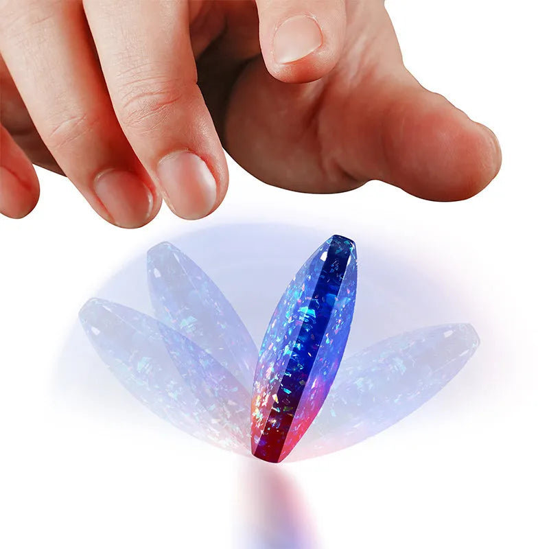 Galactic Edition resin desk gyro showing 4cm quadrilateral shape with cosmic pattern