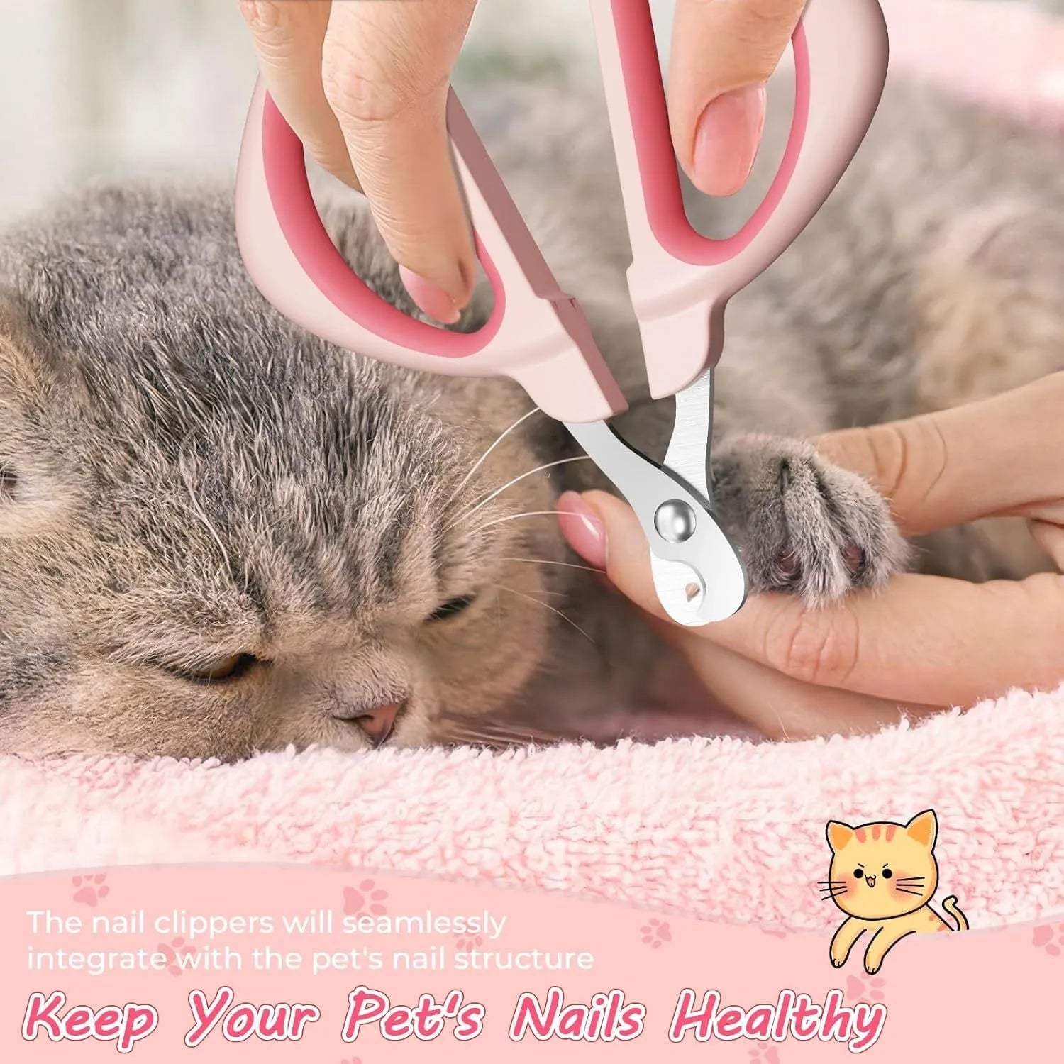 Blue cat nail clipper with positioning round hole and non-slip handle