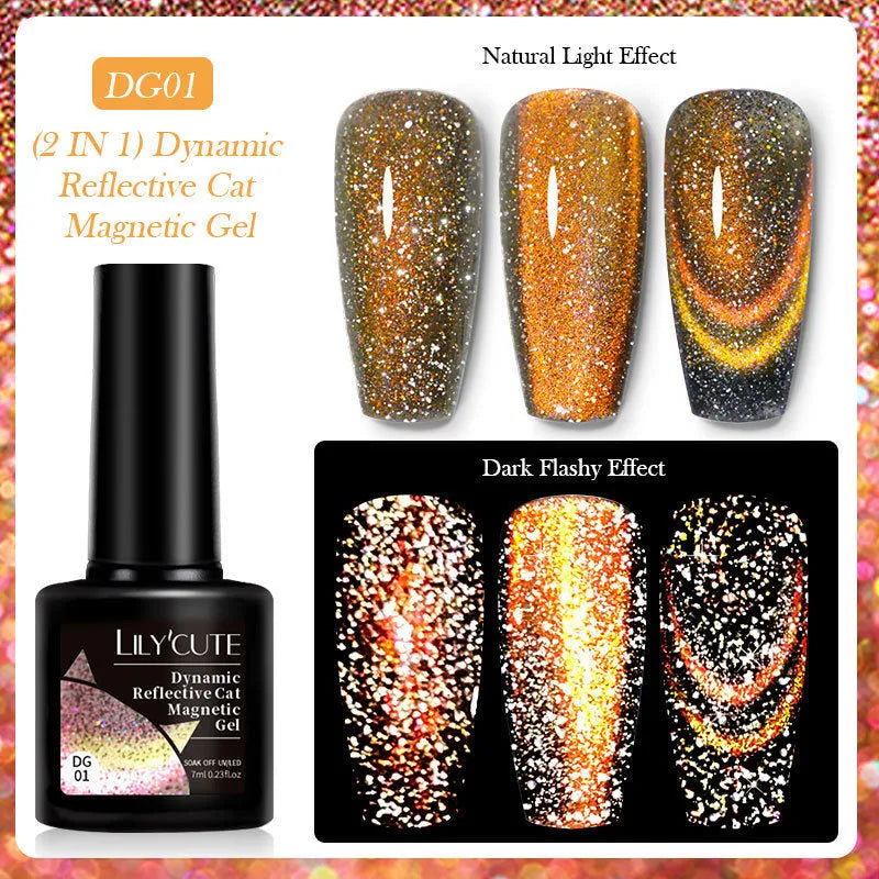 Diamond in the Debris Cat Eye Series nail polish gel bottles in six colours with glitter and fragment texture