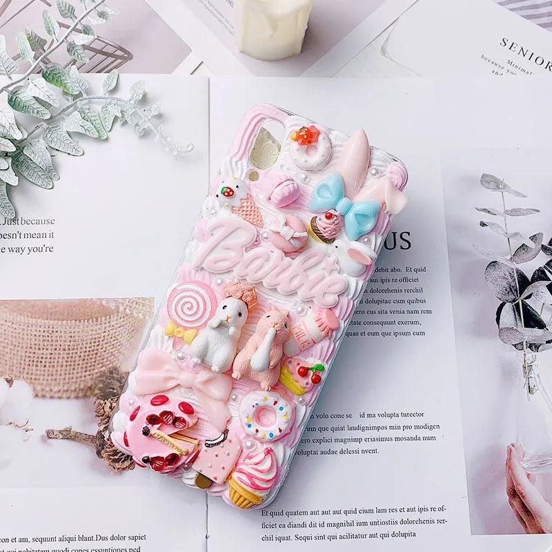 3D silicone phone case with cute pink rabbit design for iPhone, front view