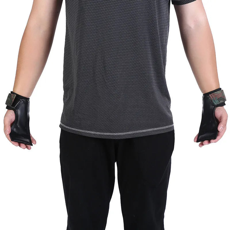 Adult athletic wristguards in black, camouflage, and red for gym workout and bodybuilding wrist protection