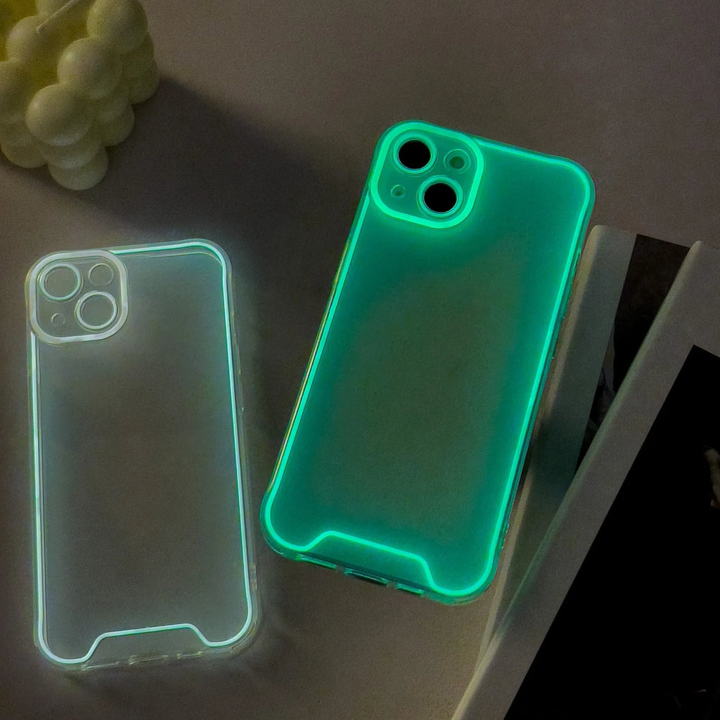 Glow-in-the-dark green soft TPU protective case for iPhone, shown from the back.