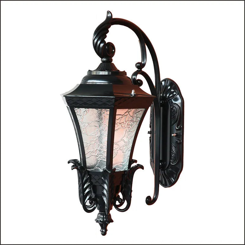 European-style black outdoor solar wall lantern with remote control for courtyard lighting