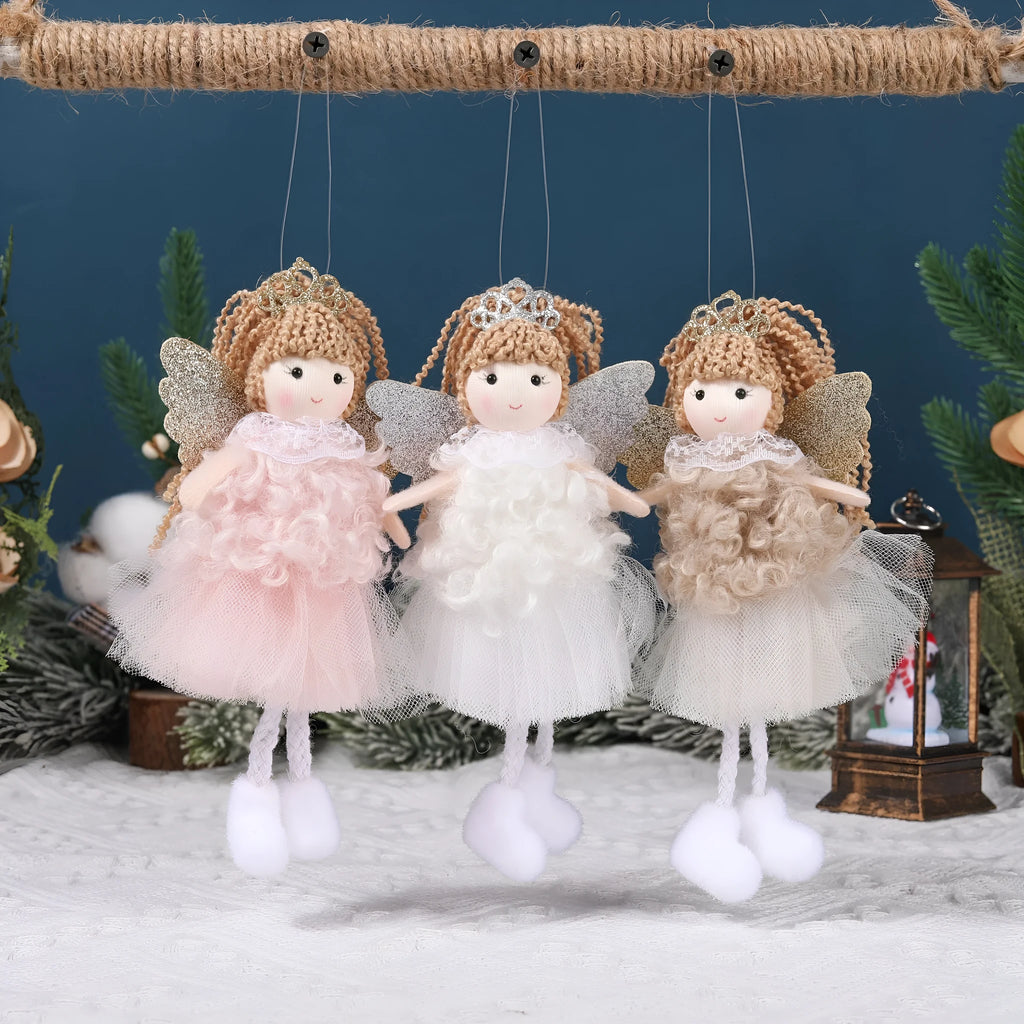 Christmas angel cartoon fabric hair pendant for girls high ponytails in white, pink, khaki colours
