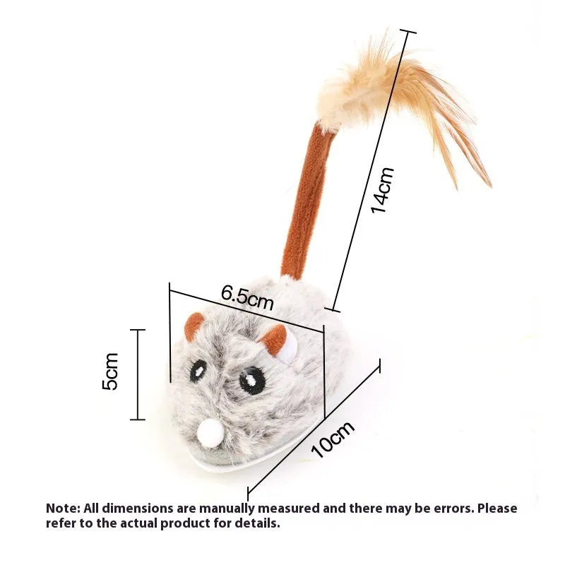Rechargeable electric cat pole toy with a pink plush mouse on a stand.