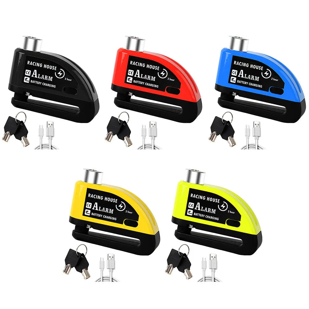 Bicycle disc brake lock in metal with alarm, 9.5 x 3.7 x 6.9 cm, available in multiple colours