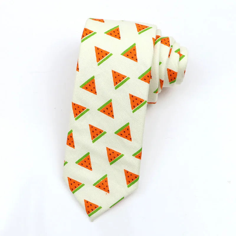 Men's narrow cotton bow tie in a cartoon print with an adjustable knot, shown in a selection of colours.