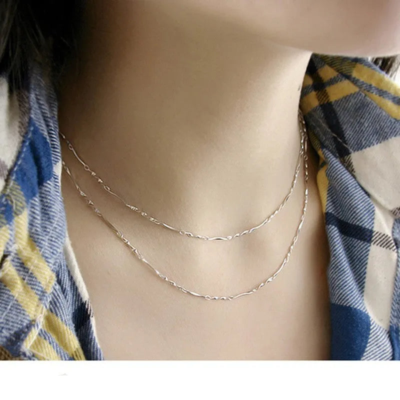 S925 sterling silver geometric ornament pendant necklace with twisted chain 40CM or 45CM silver colour