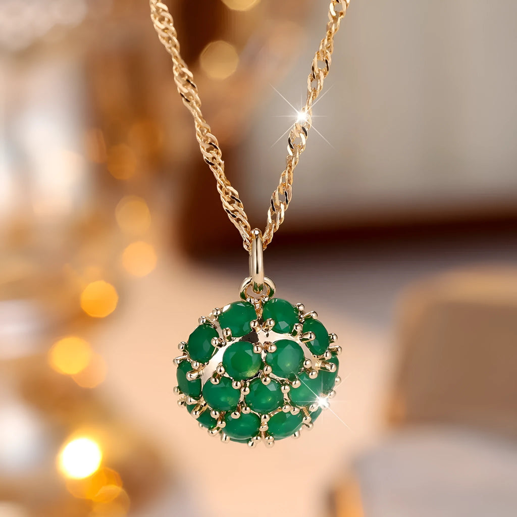 Women's round emerald diamond necklace with champagne gold electroplated finish on adjustable 51-60cm chain