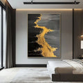 Handmade abstract golden beach and waves oil painting on canvas for living room decor