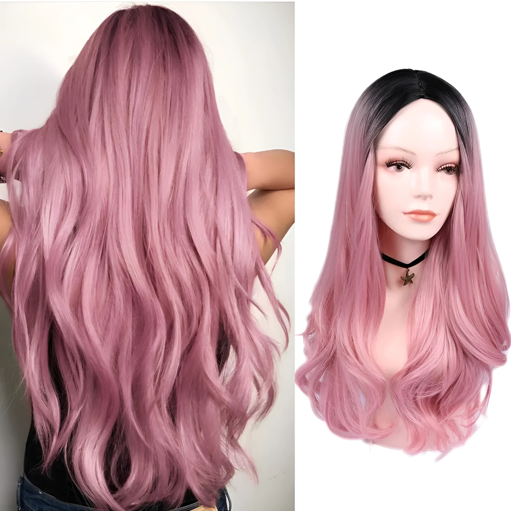 Women's blonde ombre hair black root long curly wig 61cm high temperature wire exotic style cosplay wig