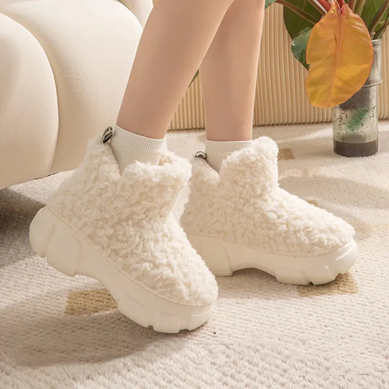 Winter Cashmere Snown Boots women 6cm platform plush upper artificial fur lining round toe flat heel green colour