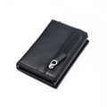 Smart PU wallet in carbon black with RFID blocking, 6.5 by 10 by 1.8 centimetres