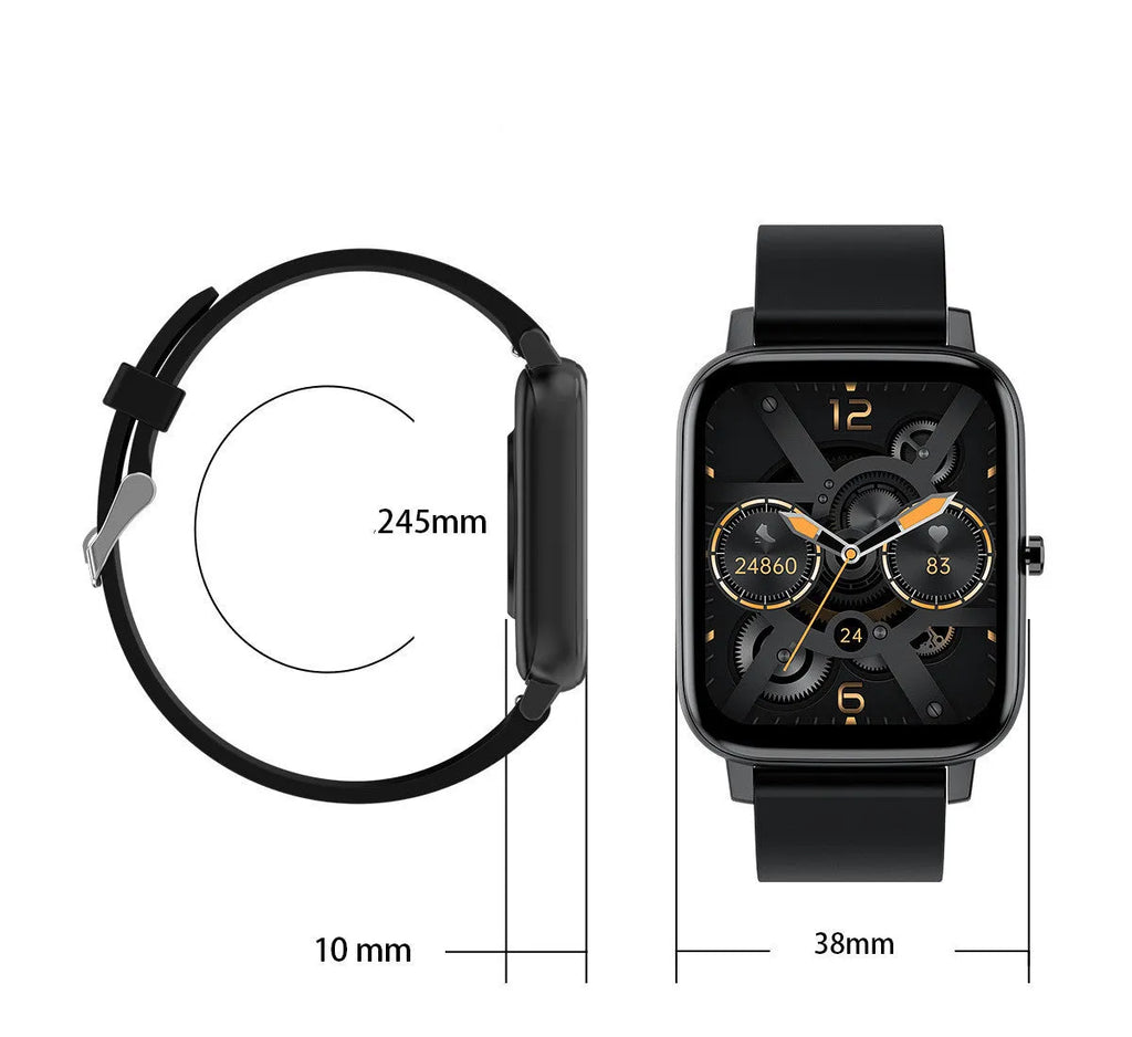 H80 black sports smart watch with silicone strap showing heart rate graph on touch screen