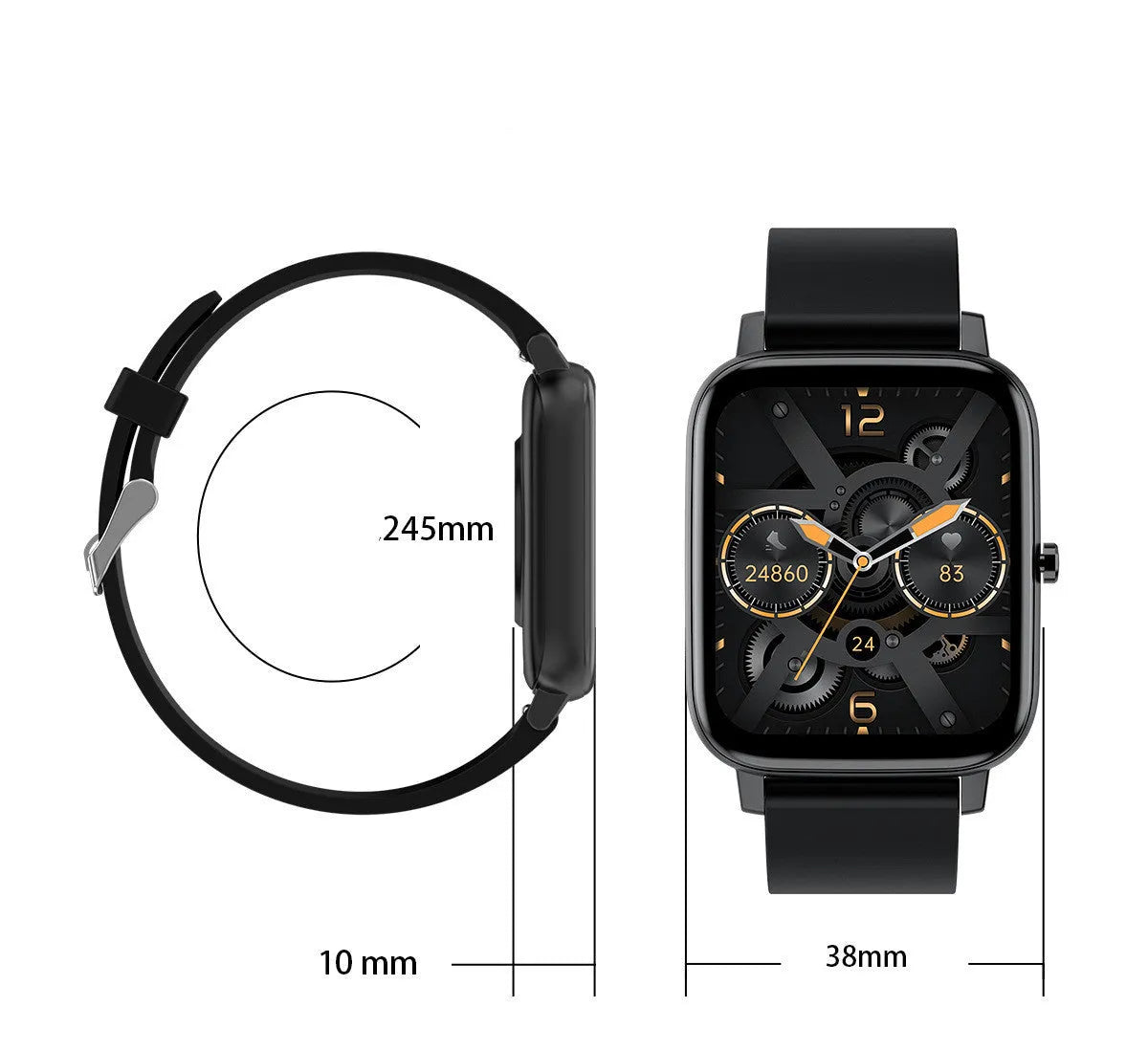 H80 black sports smart watch with silicone strap showing heart rate graph on touch screen