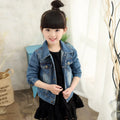 Children girls ripped denim jacket in dark blue cotton with hood, available in multiple sizes