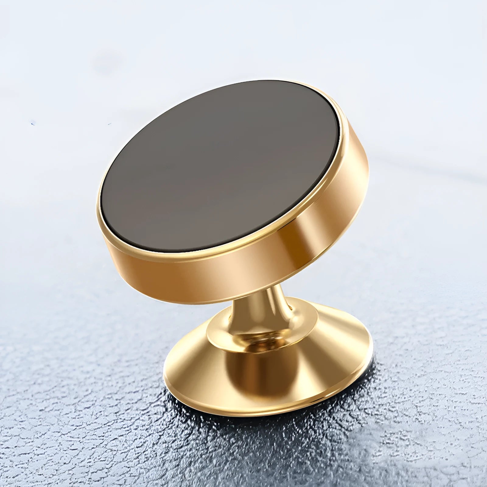 Aluminium alloy magnetic car phone holder in black, gold, and silver colours