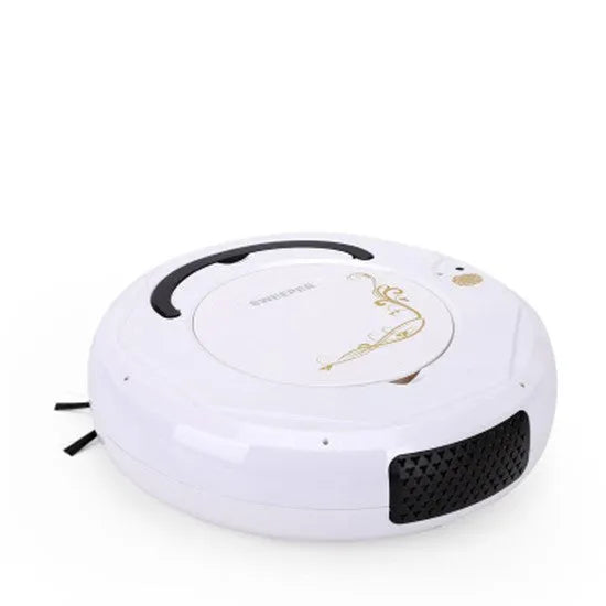 Lazy Smart floor sweeping robot vacuum cleaner in blue, black, or white on a hard floor.