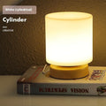 Nordic solid wood USB table lamp in cube style with touch dimming control on wooden desk