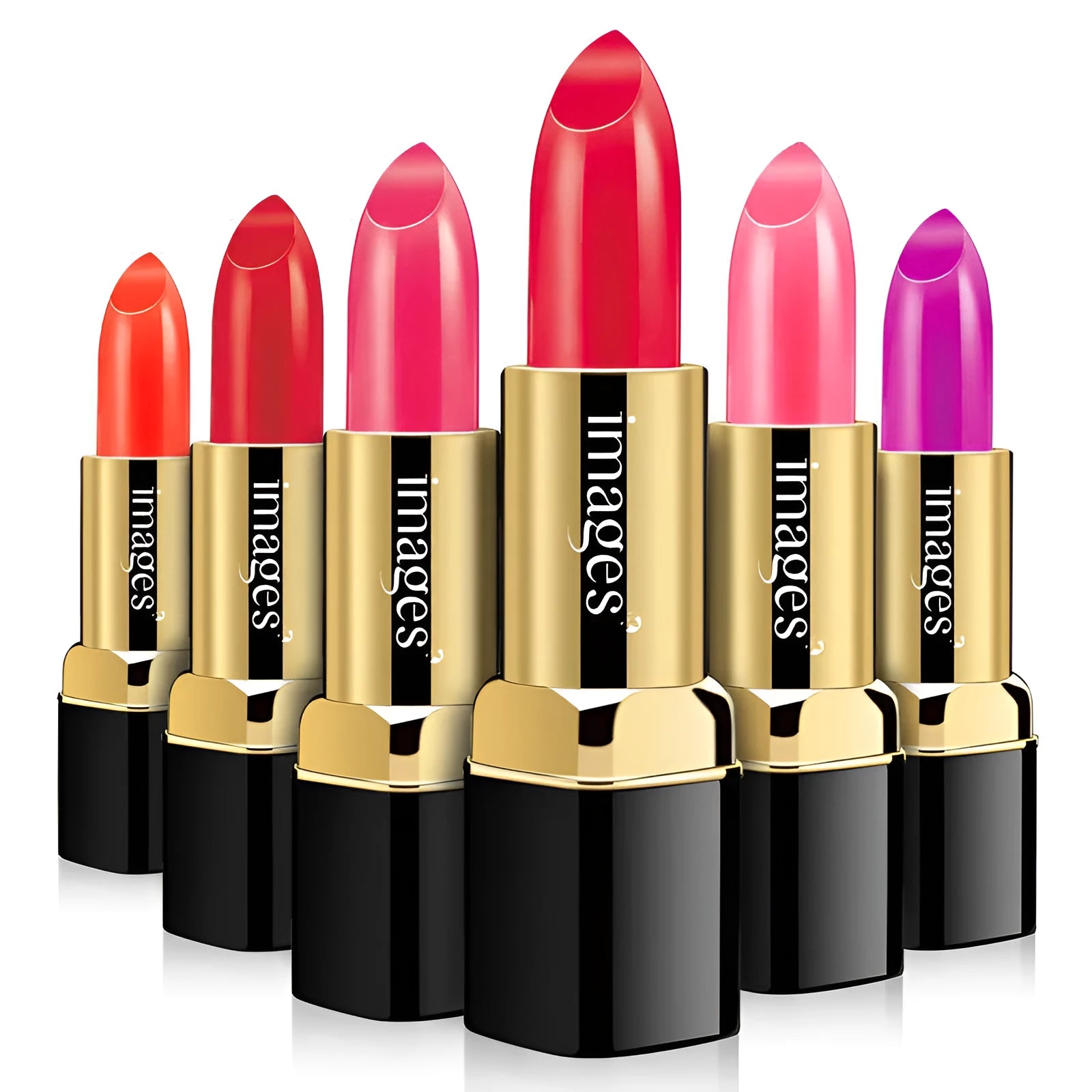 Moisturising lipstick lip gloss stick in 3.8g size, shown in a range of ten colours