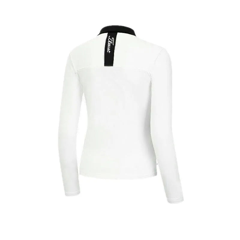 Women's white golf top with long sleeves and slim fit for outdoor sports