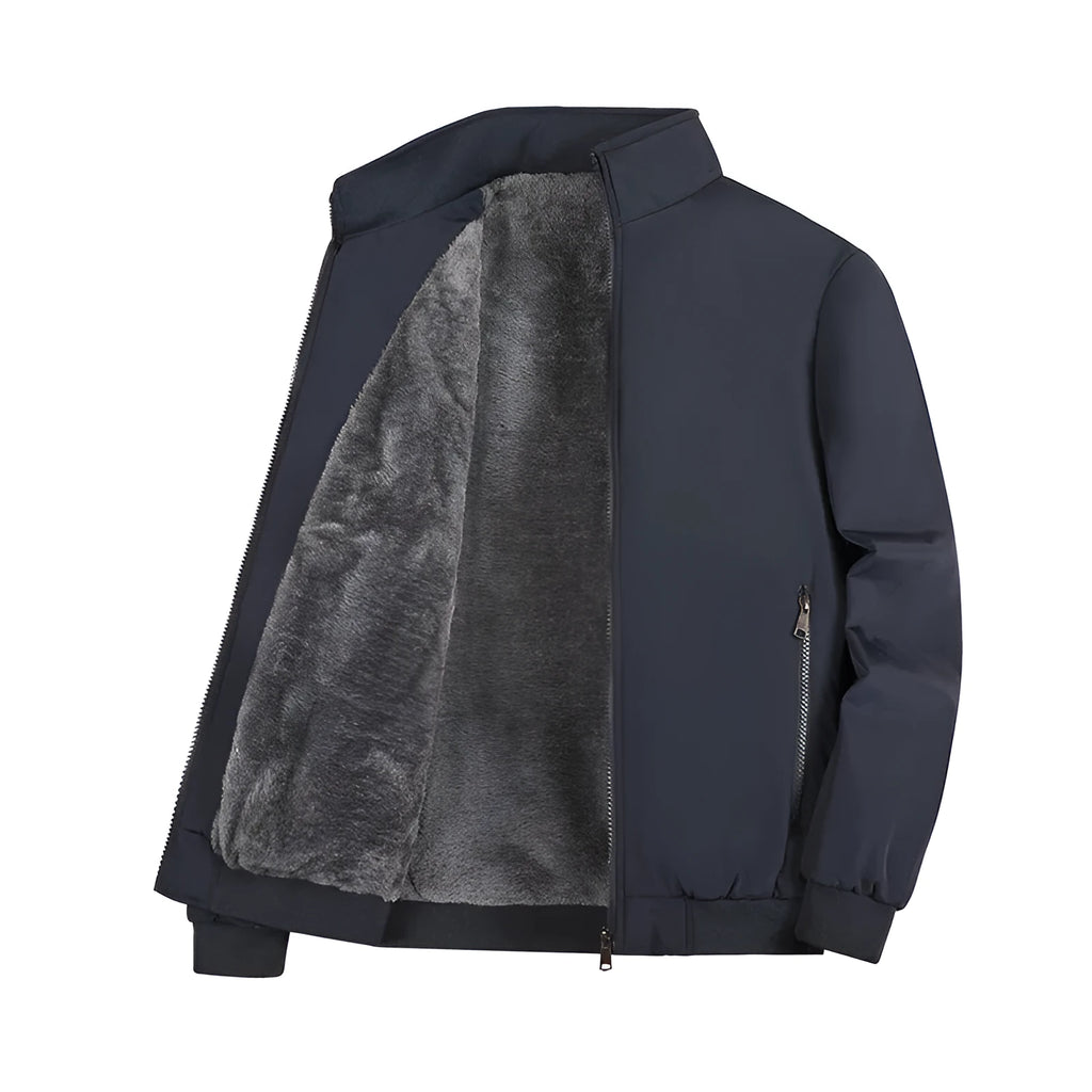 Men's winter coat in black with thickening polyester fibre filling and oversized fit, front view