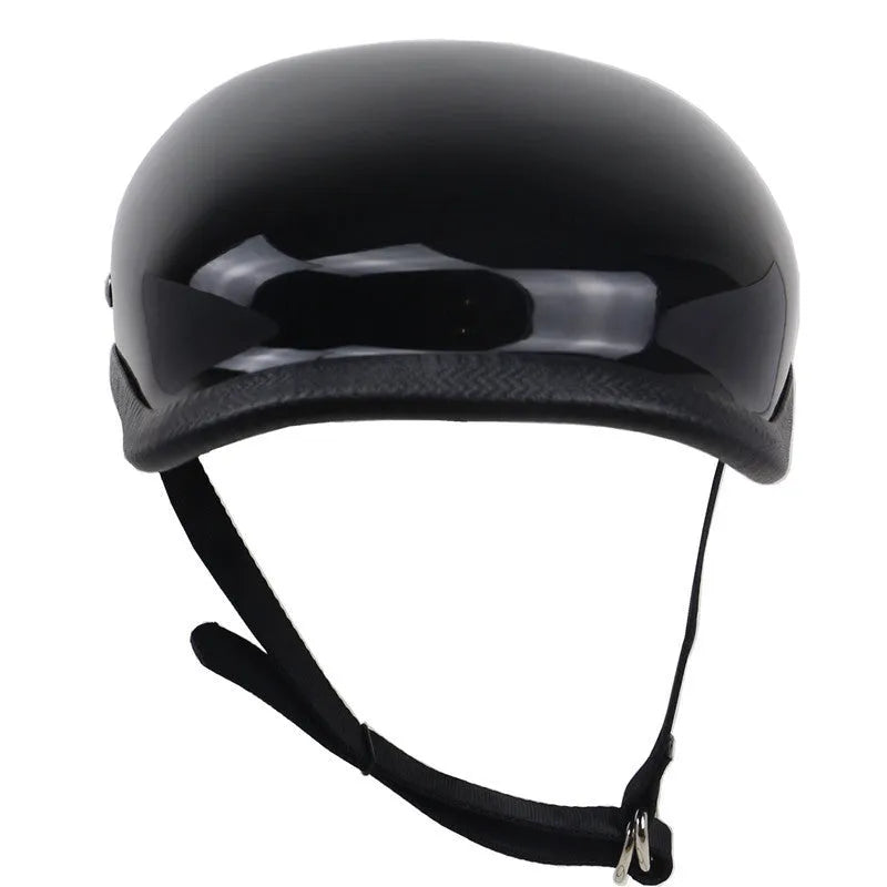 Japanese Beret lightweight retro half motorcycle helmet fibreglass bright black side view