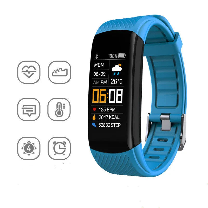 Adult silicone pedometer bracelet with 0.96-inch touchscreen display in multiple colour options