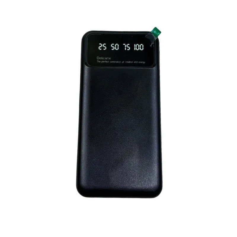 Black ultra-thin power bank showing 67x140mm dimensions with 10000mAh capacity