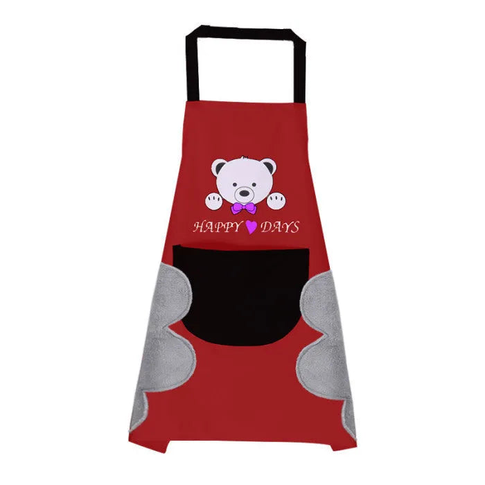 Korean style waterproof kitchen apron with coral velvet backing in 71cm by 72cm size