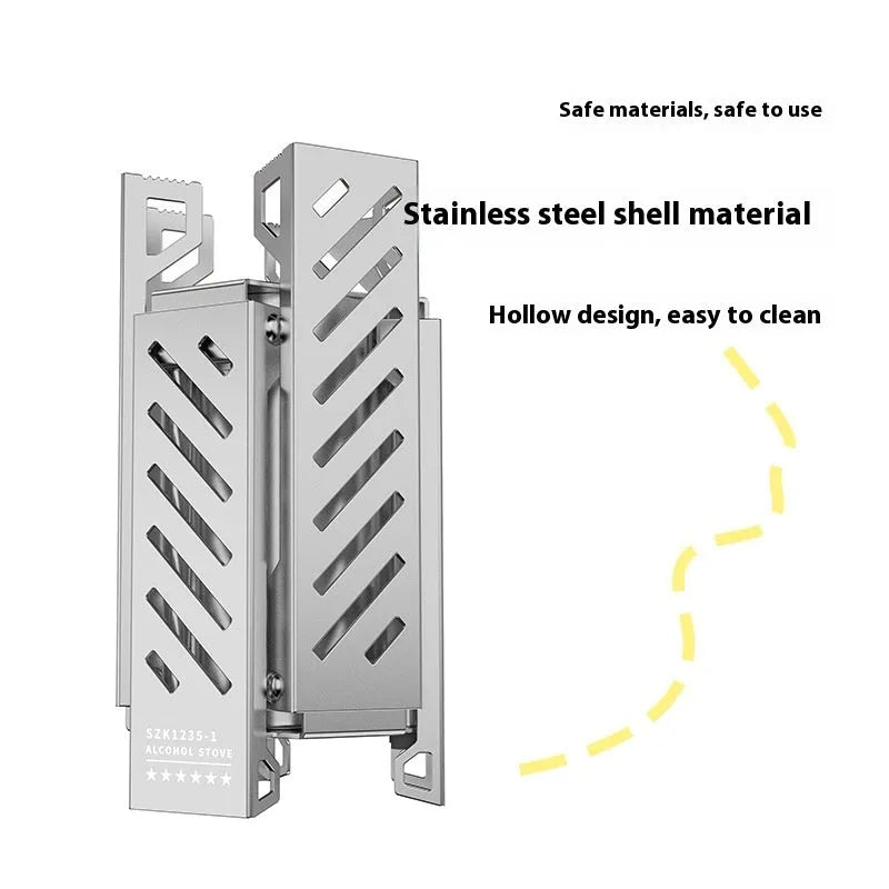 Hexagon foldable alcohol camping stove in black or silver alloy construction