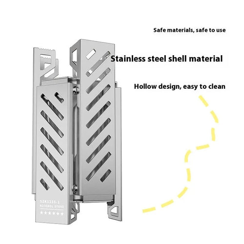 Hexagon foldable alcohol camping stove in black or silver alloy construction