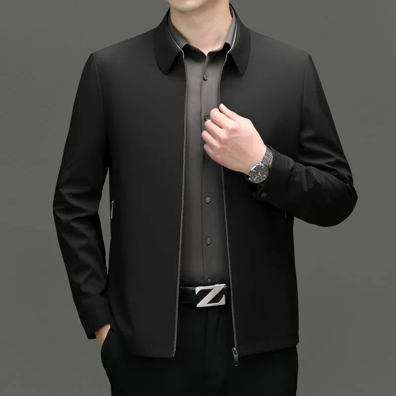Men's solid colour light business casual jacket with lapel collar on model