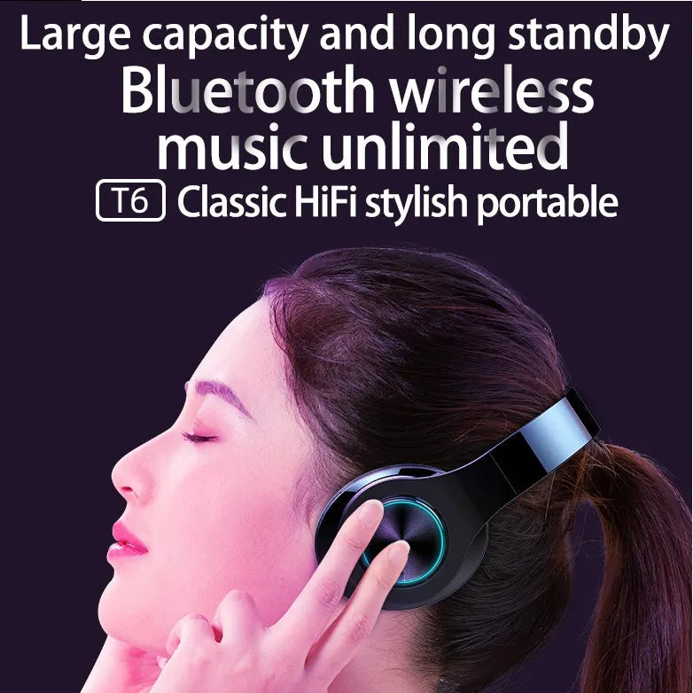 T6 wireless Bluetooth headset with extended battery life for calls and music