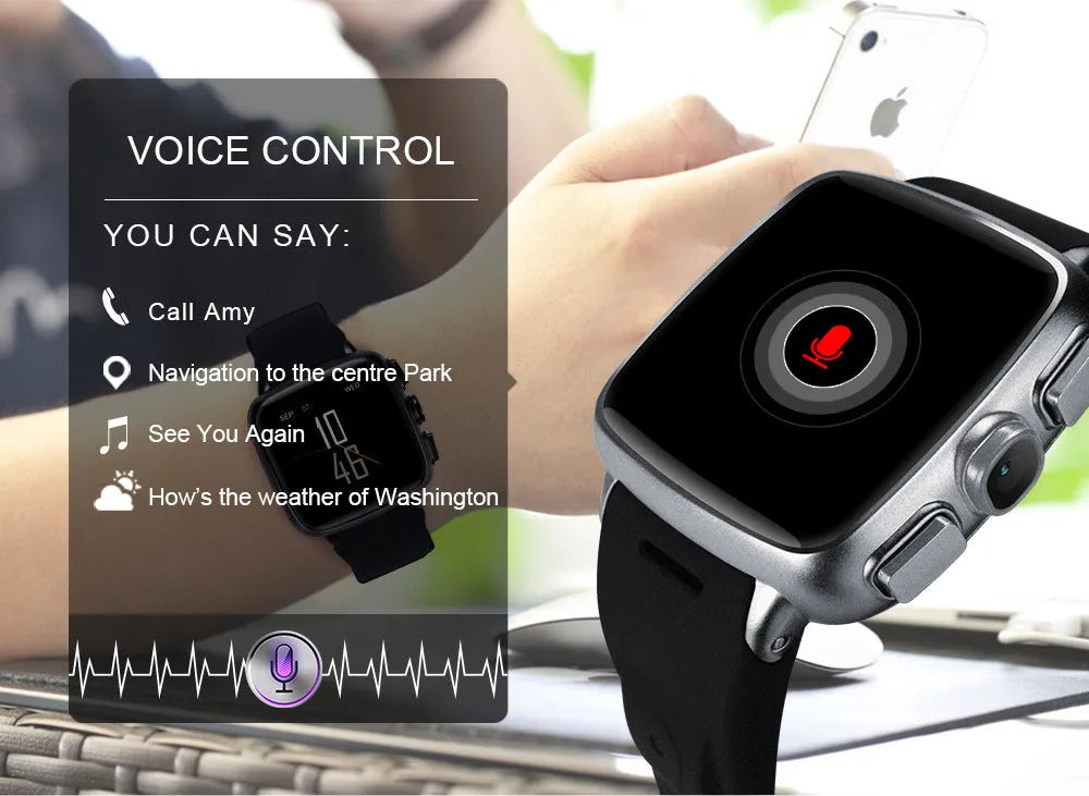 Z01 smart watch with 1.54 inch touch screen shown in black and white colour options