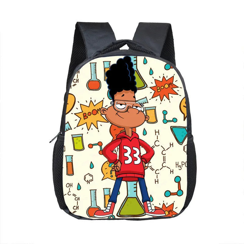 Children cartoon school bag in polyester with double straps and zipper closure, five cartoon styles available