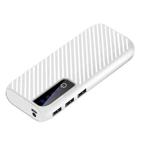 20000mAh mini power bank in black showing USB port and compact 142mm size