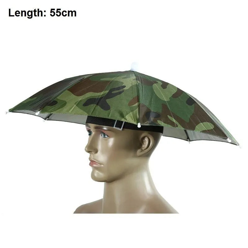 55-65cm outdoor fishing sunshade waterproof folding sunhat umbrella in blue with handleless design