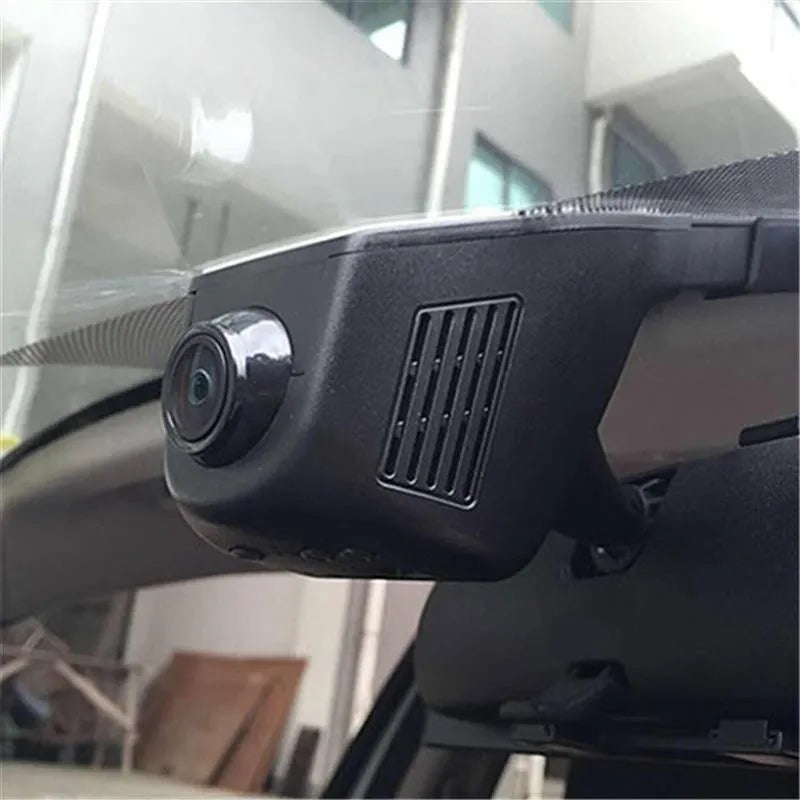 HD 1080P WiFi dash cam with night vision, 140-degree lens, black screenless body, parking monitoring