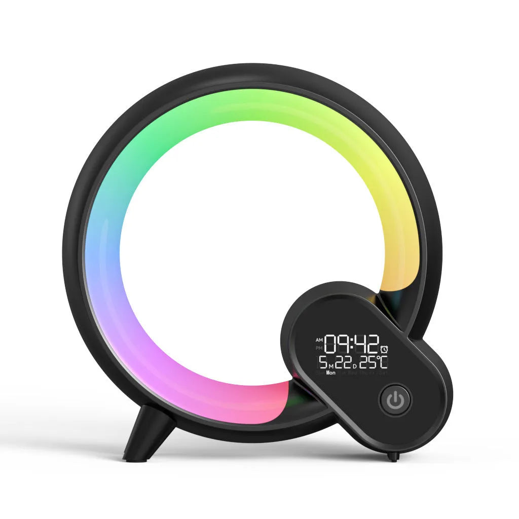 Creative Q Light analog sunrise digital display alarm clock with Bluetooth audio and 90 RGBCW light beads in black finish